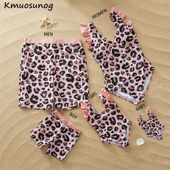 

Family Matching Swimwear Baby Girl Boy Leopard Print Swimsuit For Mom Daughter Dad Son Beach Shorts Mommy and me swimsuits C0721