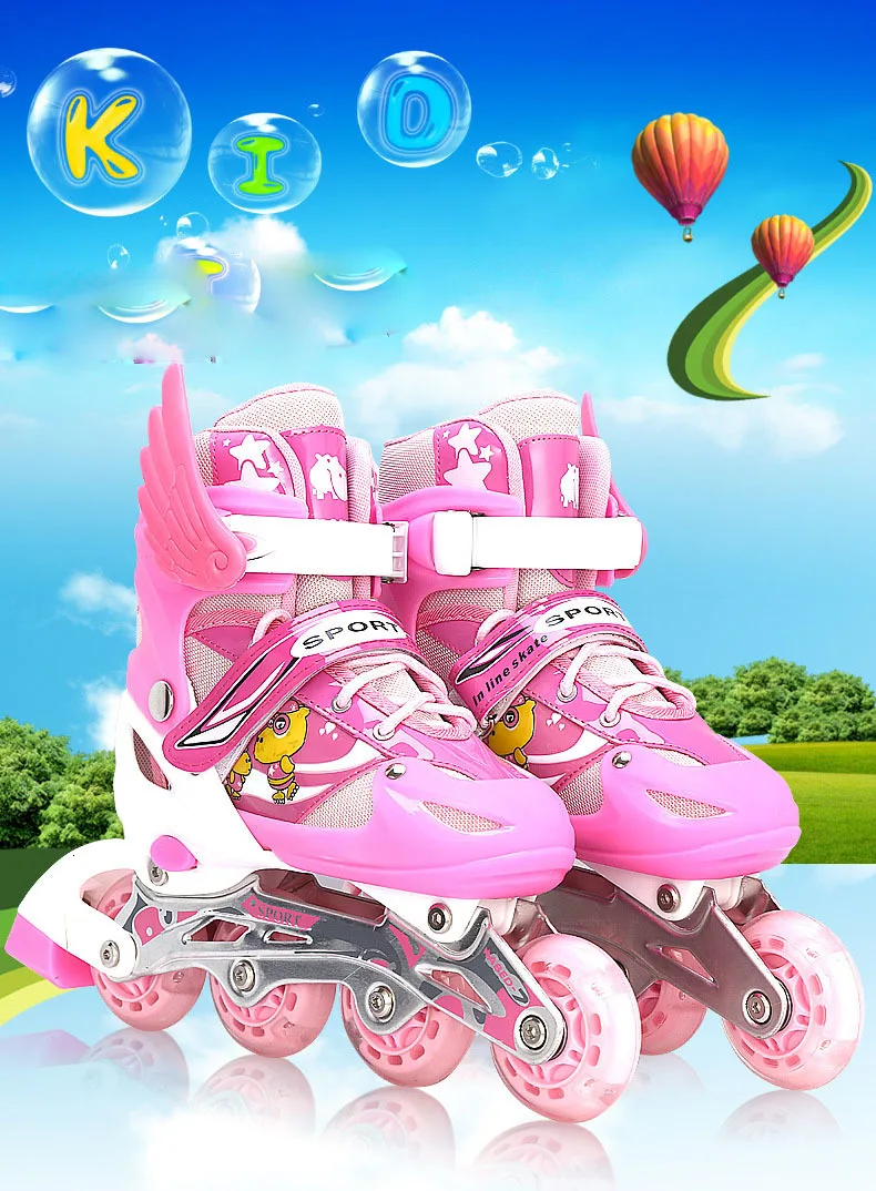 Высокое качество Профессиональные встроенные детские коньки один мигающий ПВХ обувь детские роликовые туфли розовый красный синий