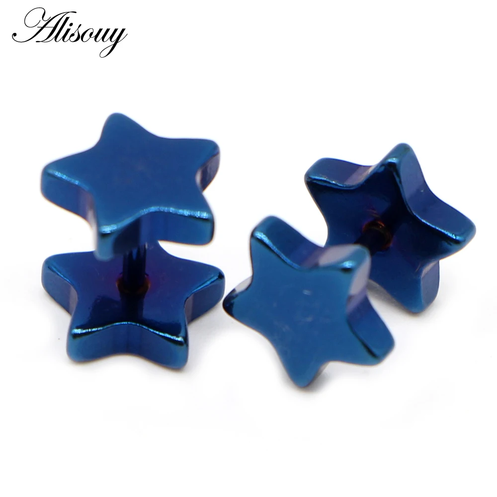 2pcs Unisex Stainless Steel Barbell Ear Stud Five-Pointed Star Earrings Screw Back Ear Piercing Body Jewelry