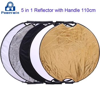

Powerwin 5 in 1 Reflector 110cm with Handle Portable Collapsible Disc Camera Flash Studio Video Light Stand Softbox Diffuser