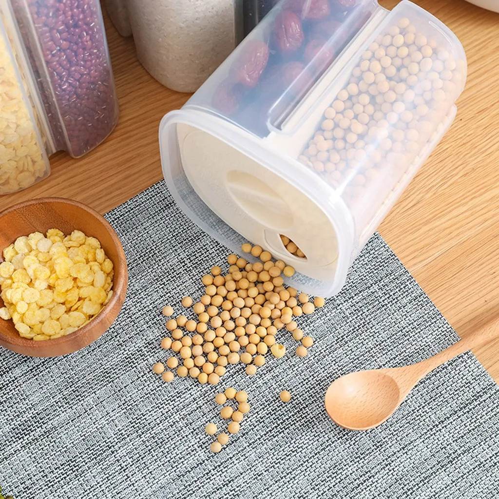 Rice Beans Jar With Seal Cover 4 Lattices Refrigerator Food Preservation Container Plastic Kitchen Storage Box#25