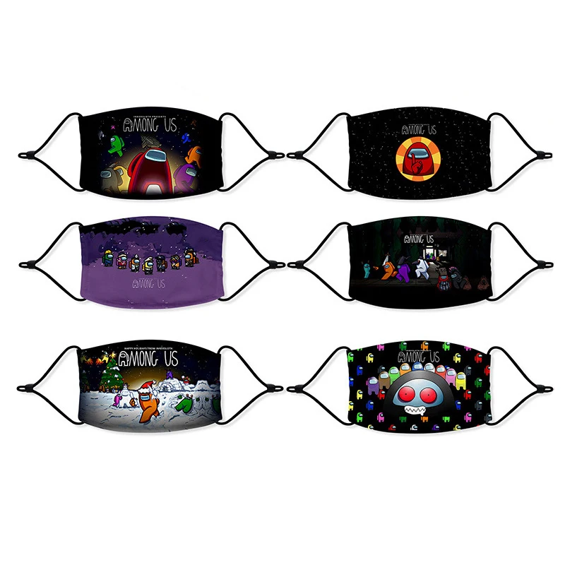 

Print Among Us Mask Protective Washable Cotton Fabric Washable Breathable Reusable Mask Face Cover with PM2.5 1 Filter 1 mask
