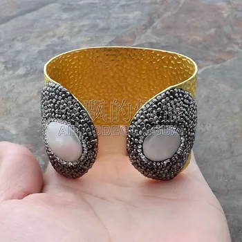 

B121011 White Coin Pearl Black Macarsite Bangle Bracelet