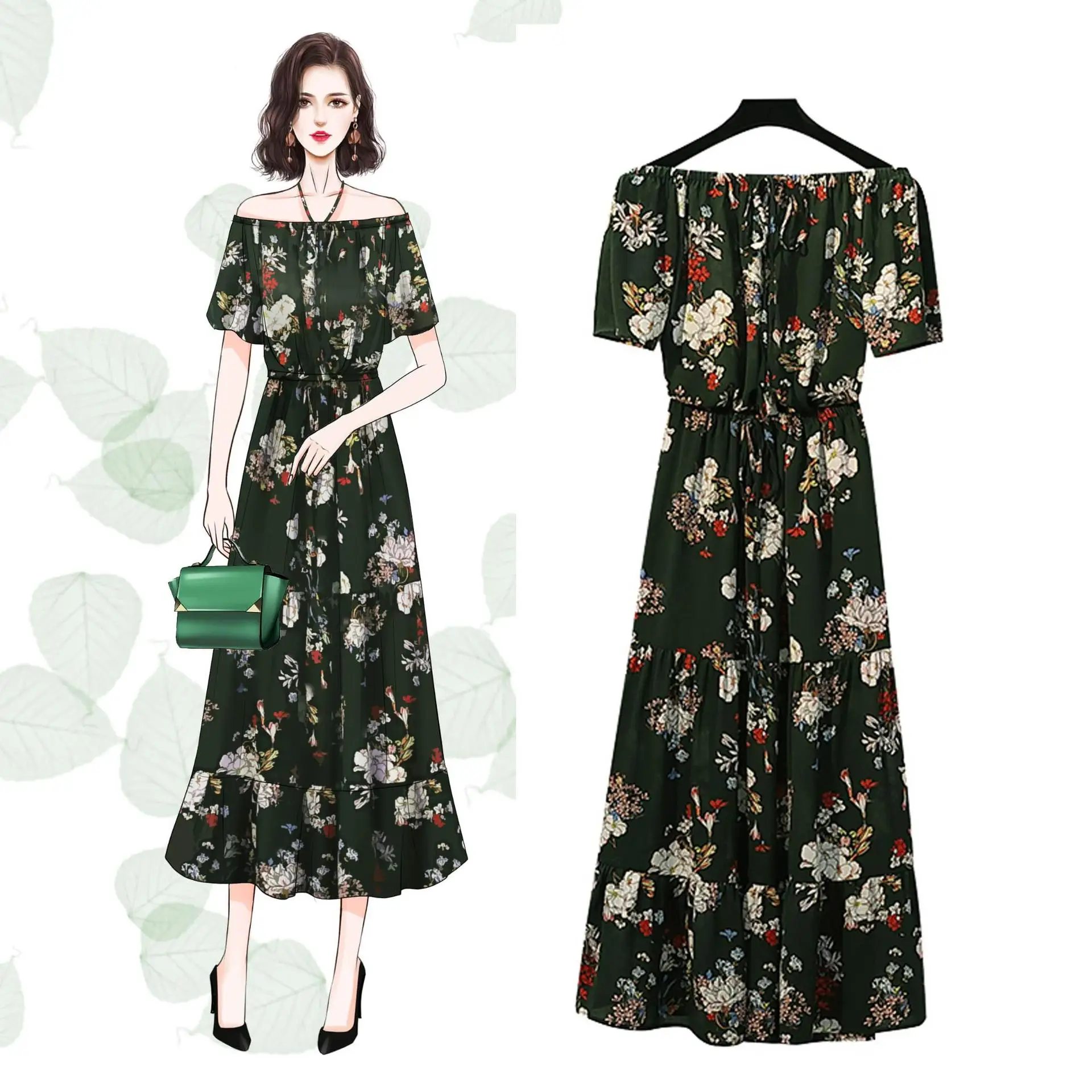 

2019 Summer Wear New Style Large Size Dress Chubby Sister Short off-Shoulder Tops + Loose Pants Tibetan Meat Two-Piece Set