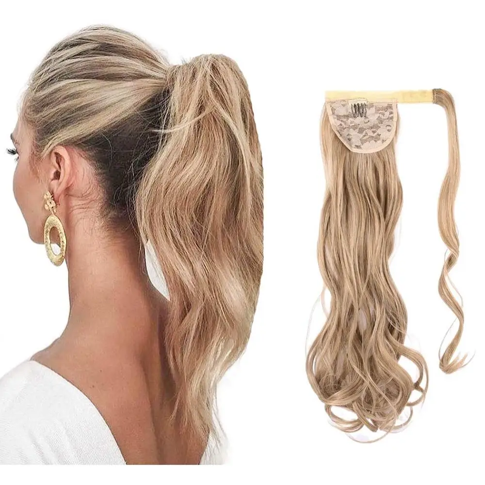 Hairpiece-Wrap Hair-Extensions Curly-Ponytail Fack-Hair Li-Synthetic Clip Blonde Wavy