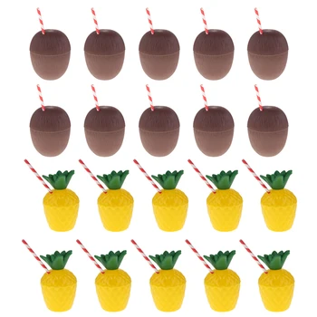 

20pcs Tropical Pineapple Coconut Drink Cups with Straws Wedding Birthday Banquet Beach Party Drinking Supplies Gift Favor