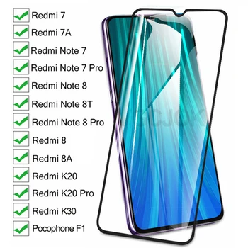 Перейти на Алиэкспресс и купить 9D полное Защитное стекло для Xiaomi Redmi 8 7 7A 8A K20 K30 Redmi Note 8 8T 7 Pro Pocophone F1 закаленное стекло для экрана
