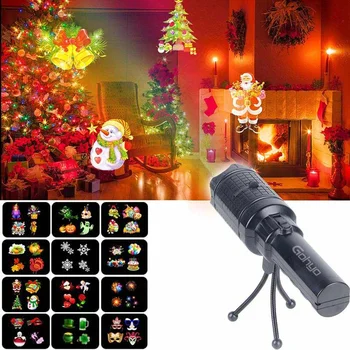 

LED Flashlight Projector Lamp USB Christmas Snowflake Projection Light with 12 Film Cards for Birthday Halloween Children Gifts