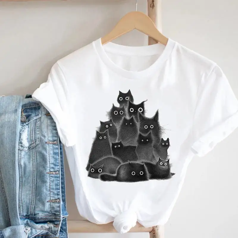 Cat Plant Flower New Lovely Women Clothes Cartoon Clothing Fashion Short Sleeve Print Tshirt Female Top Graphic Tee T-shirt cool t shirts Tees