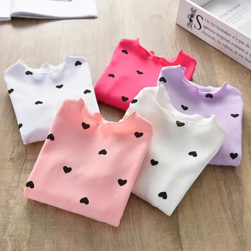 Girls Spring Autumn Bottoming Shirts Children's Long-sleeved T-shirts Korean Style Love Pattern Baby Inside Tops In Winter Kids Shirts