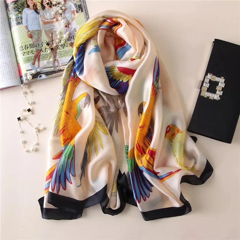 180*90cm Classic Summer Beach Prints Silk Scarves Female Shawl Women Foulard Cover-ups Wrap Bandanna Muffler Chiffon Hijab lady 2