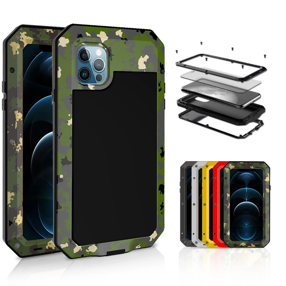 Armor Heavy Duty Protection Case for iPhone 13 Cases 360 Metal Tank Cover for iPhone 11 12 Pro X Xs Max XR 7 8 6 6s Plus SE 5 5s