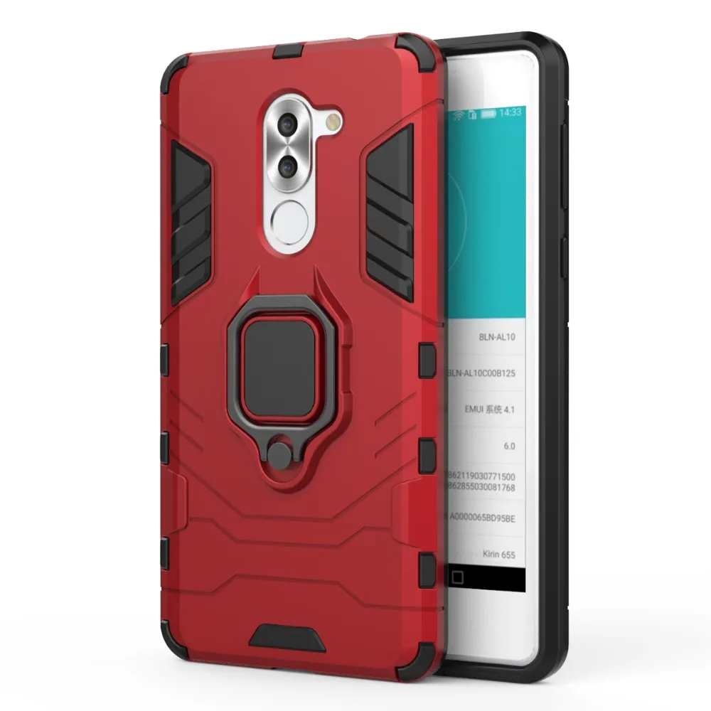HYAIZLZ Phone Case for Huawei honor 6X Back Cover 2 in 1 Iron Man With Finger Ring Bracket Capa Fundas Shell |