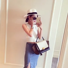 Для женщин леди сплошной цвет эластичность Сплит Тонкий джинсовая юбка для летние пляжные вечерние NIN668