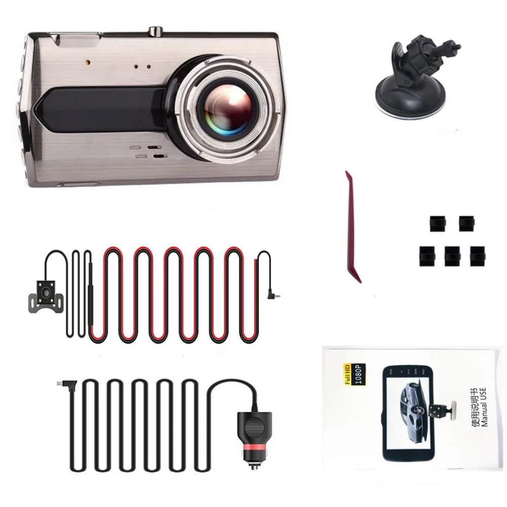 4 дюйма ips Full HD 1080P Ночное видение Двойной объектив Камера циклическая Запись видео авто камера-Регистратор Русский язык G-Сенсор
