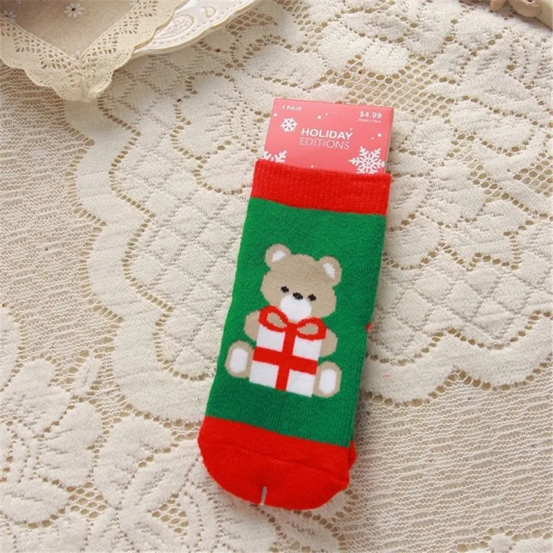 Рождественские Зимние носки для маленьких мальчиков и девочек Теплые детские носки в полоску из махровой ткани со снежинками, лосями, Санта Клаусом, рождественский подарок - Цвет: Bear