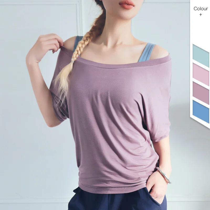 

2019 New Style Korean-style INS Crew Neck Loose-Fit Fitness Yoga T-shirt Ultra-stretch Bat Sleeve Running Sports Short Sleeve Wo