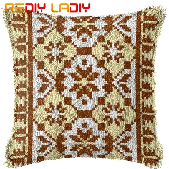

Latch Hook Cushion Geometric Flower Pillow Case Pre-Printed Color Canvas Acrylic Yarn Latched Pillow Crochet Cushion Cover Craft
