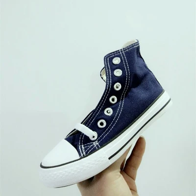 Blue high top Простая парусиновая обувь; Новинка года; сезон весна-осень; дышащая детская повседневная обувь; классические детские кроссовки; спортивная обувь для мальчиков и девочек - Цвет: Blue high top