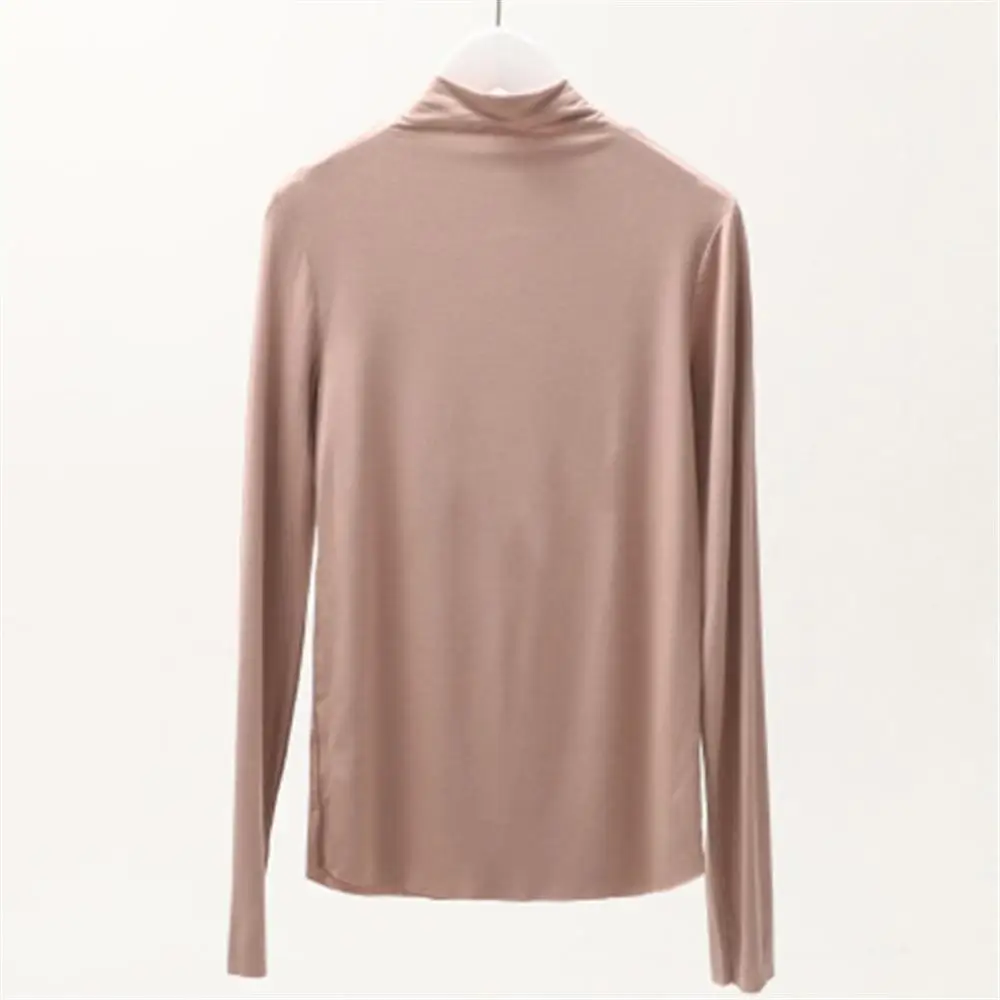 

Autumn Women Long Sleeve Casual Bottoming Shirt Tee Tops Turtle Neck T Shirt Solid Color Modal Inside Slimming Shirts On Sale