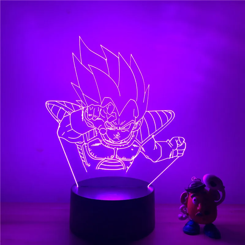 Dragon Ball Z Vegeta борьба осанки Ver. Супер сайян, «Жемчуг дракона 3D светодиодный Ночной светильник 7 цветов сенсорный оптический Иллюзия фигурку лампа