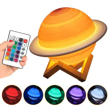 

Rechargeable 3D Print Saturn Lamp Like Moon Lamp Night Light For Moon light with 2Colors 16Colors Remote Gifts