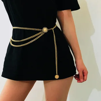 

Women Fashion Belt Hip High Waist Gold Narrow Metal Chain Chunky Fringes