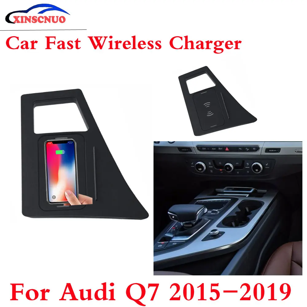 

10W QI Car wireless Charger Photo For Audi Q7 2015 2016 2017 2018 2019 Fast Charging Case Plate Central Console Storage Box