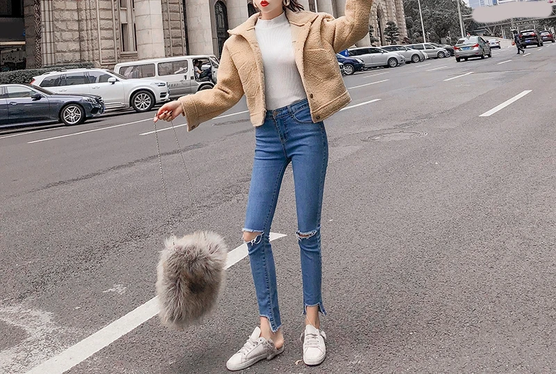 RealShe Harajuku куртка с отворотом, длинным рукавом, пуговицами, шерстяные пальто и куртки для женщин, Осень-зима, повседневное элегантное короткое шерстяное пальто для женщин