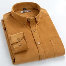 

100% Cotton Corduroy Shirts Men's Long Sleeve Shirt Autumn Winter Single Patch Pocket Comfortable Soft Button-down Solid Shirt
