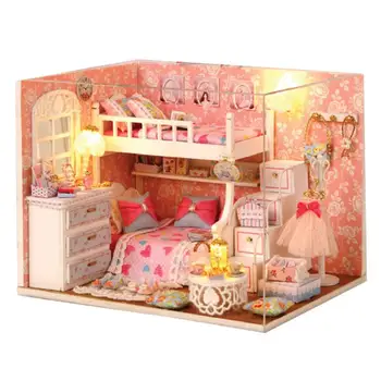 

Dream Angel Wooden Dollhouse DIY Assembled Model Handmade Building Blocks Miniature Doll House Furniture Craft Gift Toys