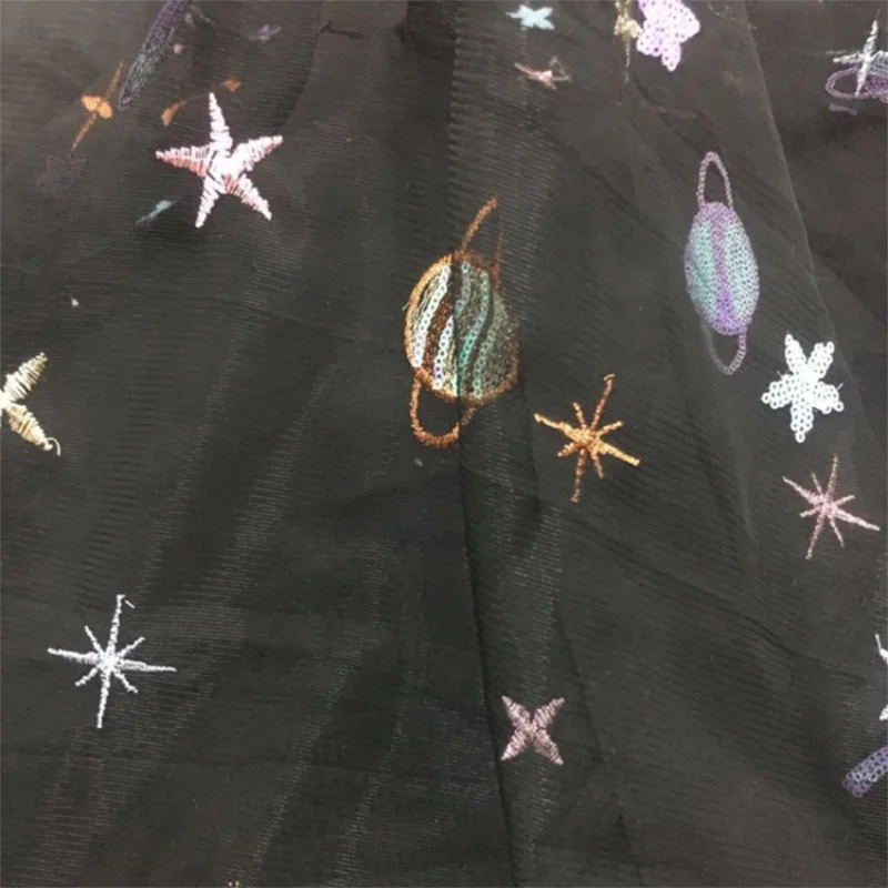 lace fabric new Black polyester star moon earth tulle Mesh sequin embroidery for Dress accessories sewing MF64 | Дом и сад