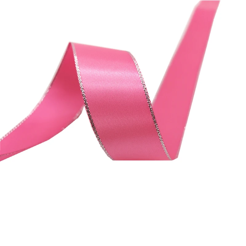 High-Quality Silver Metallic Edge Polyester Satin Ribbon for Gift Wrapping and Wedding Decoration, 5 Yards