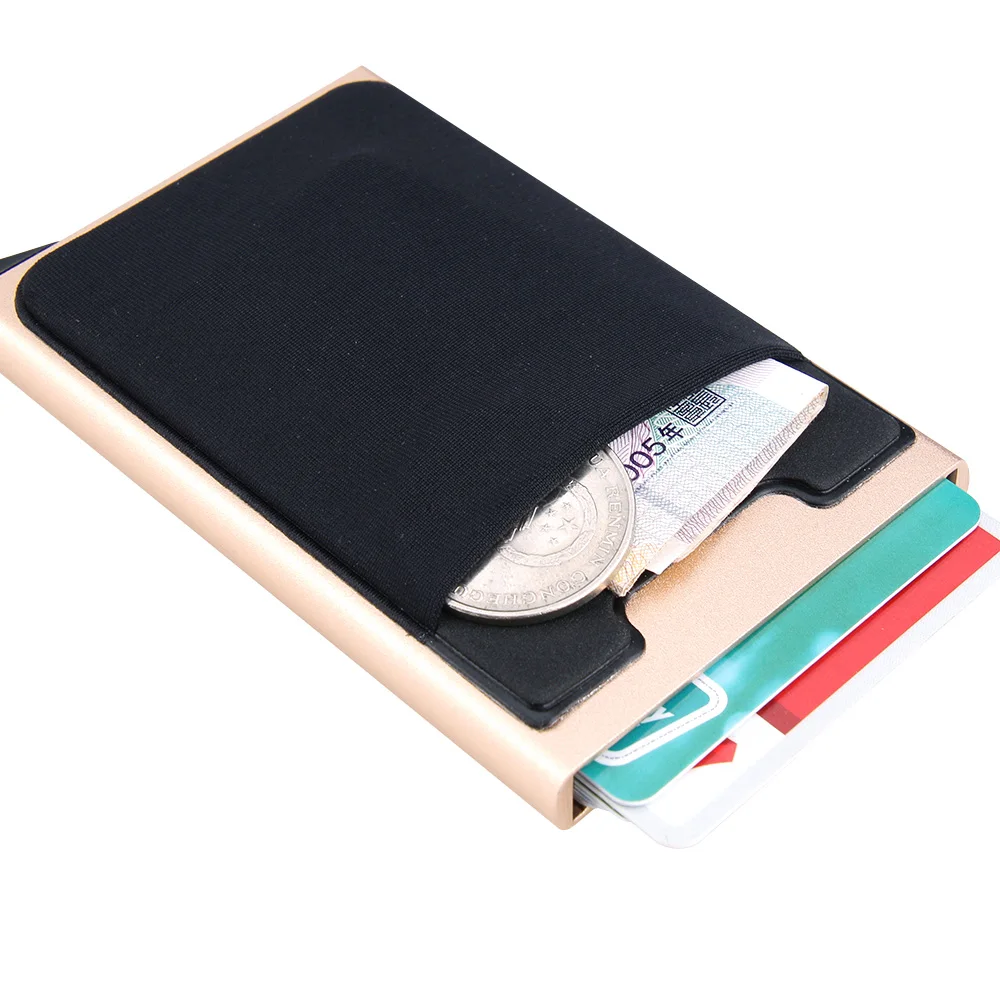 Gemeer Aluminum Wallet With Elasticity Back Pouch ID Credit Card Holder RFID Mini Slim Wallet Automatic Pop up Credit Card Case