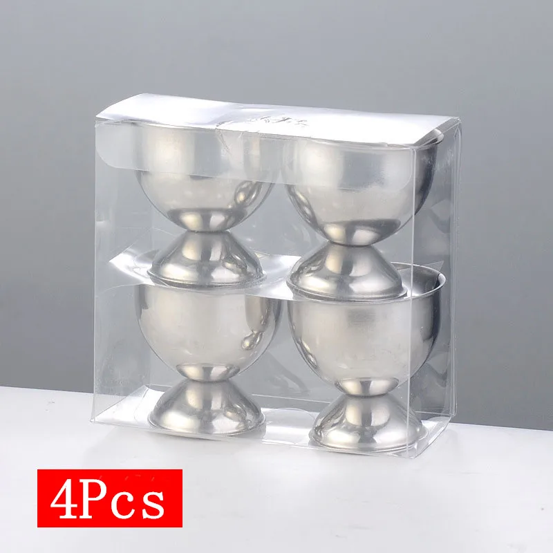 4Pcs Stainless Steel Boiled Egg Cup Stand Rack Eggs Holder Caviar Cup Breakfast Supplies Kitchen Cooking Tool