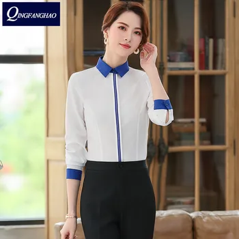 

White shirt female professional Korean shirt temperament long-sleeved ladies dress overalls