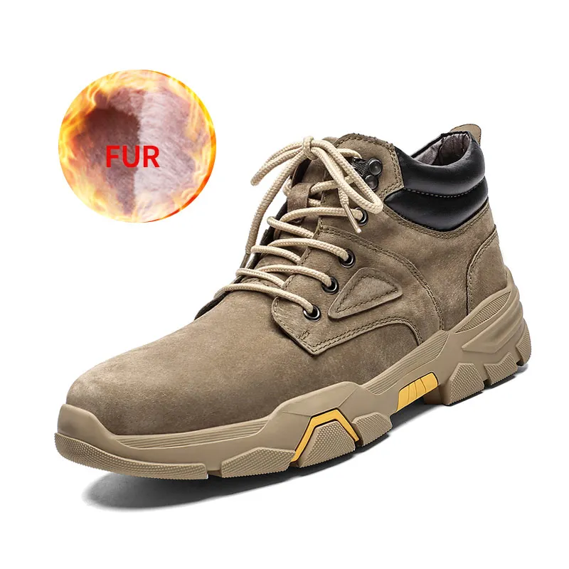 Мужские зимние кожаные плюшевые теплые водонепроницаемые сапоги на меху мужская