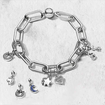

Genuine 925 Sterling Silver Bracelet Me Link Snake Chain Pattern Circular Clasp Bangle Fit Women Bead Charm Fashion Jewelry