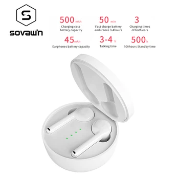

Sovawin Stereo Sport Fitness Bluetooth Earphone V5.0 Touch Key Noise Sport Wireles Bluetooth Earphone With Mic Charging Box blac