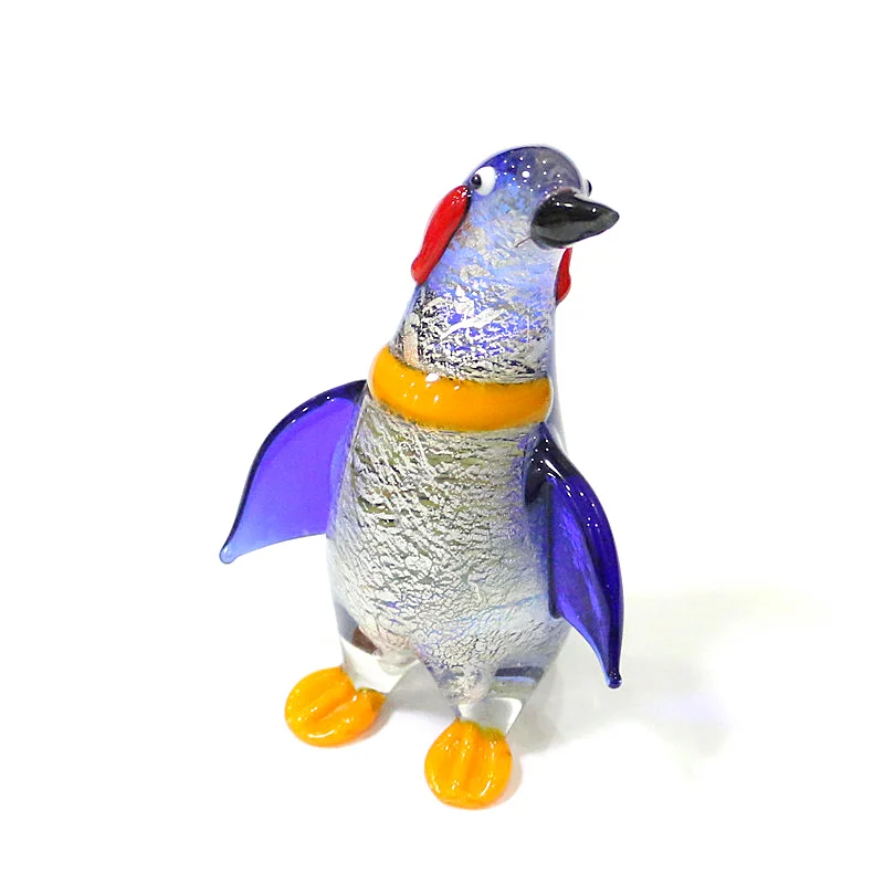 Handmade Glass Penguin Figurines Cute Vivid Sea Animals Silver Foil Crafts  Ornaments Christmas Gifts For Kids Home Desktop Decor