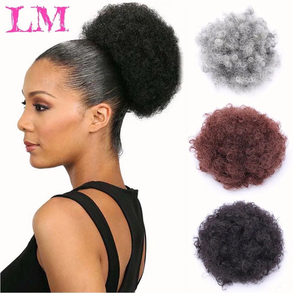 

LM Synthetic Puff Afro Curly Bun Drawstring Afro Kinky PonyTail Clip In Chignon Bun Hairpiece Ponytail Extension Brown