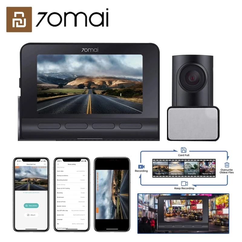 

70mai A800 Dual-vision 4K Dash Cam FCW System GPS Built-in 140Â°FOV 3-inch HD Display Screen