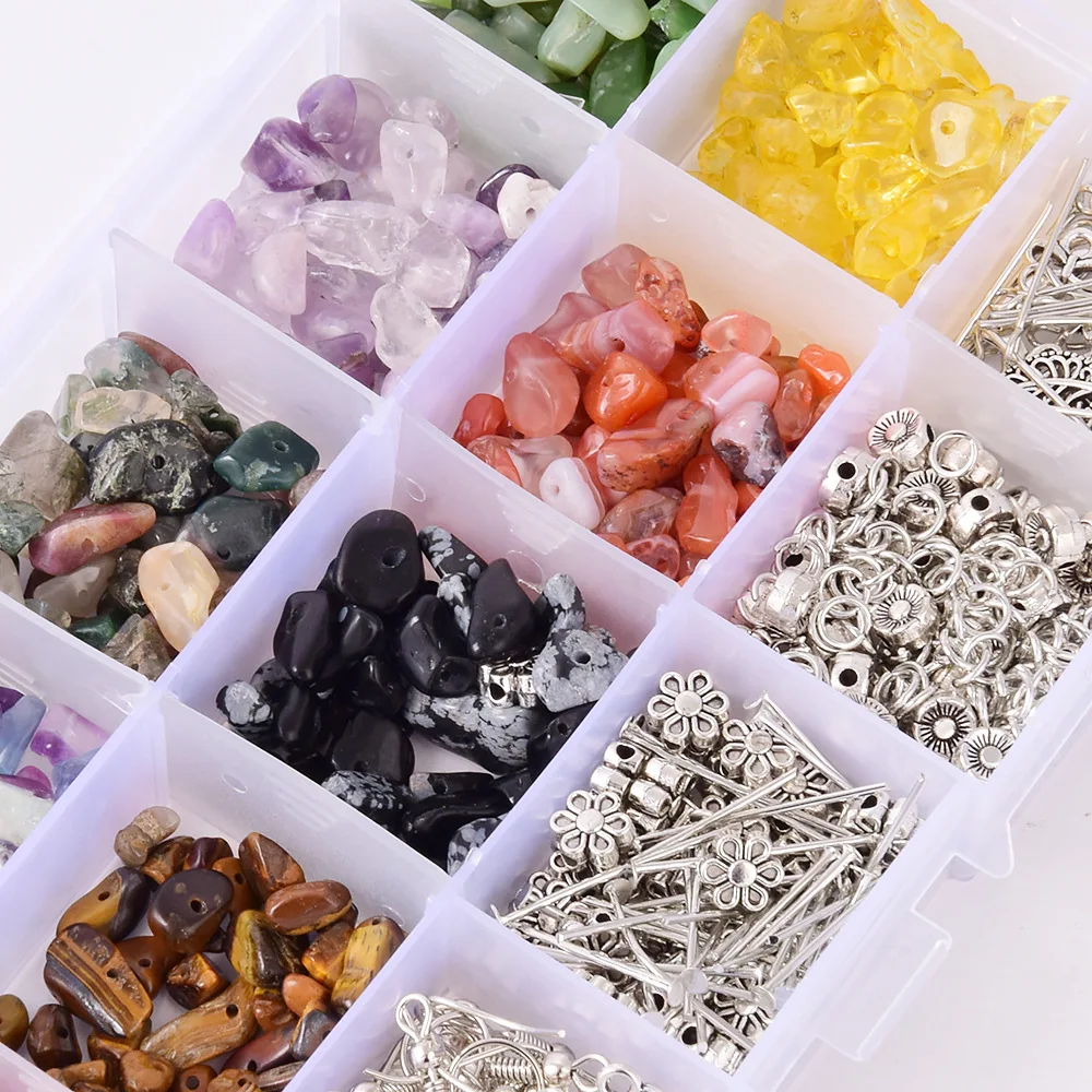 Natural Irregular Crystal Chips Stone Beads Kit with Jump Rings Earring Hooks for DIY Bracelet Necklace Jewelry Making Supplies