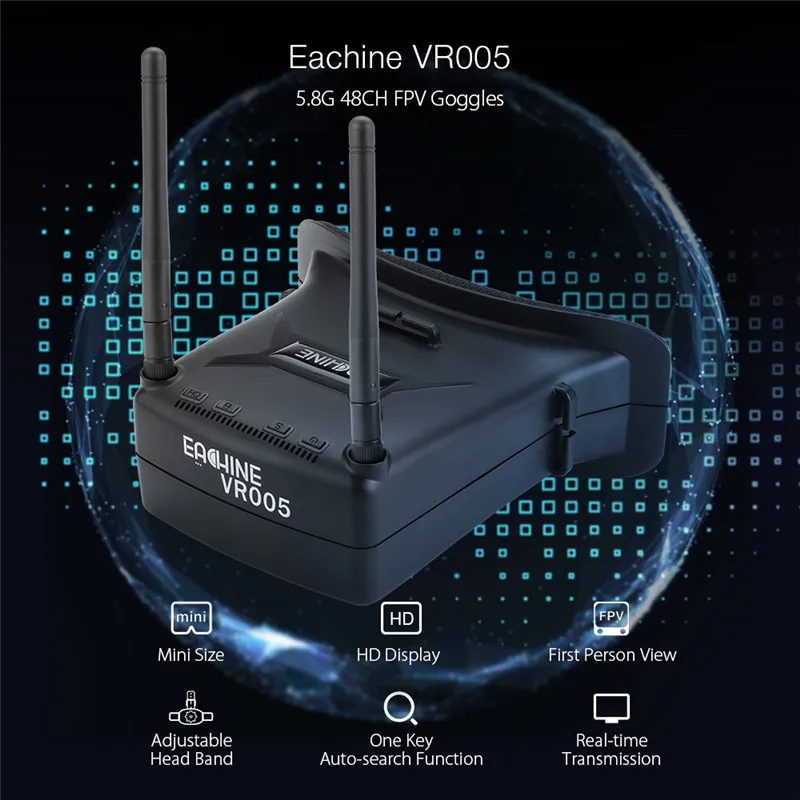 

Eachine VR005 2.7 Inch HD 5.8G 48CH FPV Video Goggles Raceband Auto-Search With Dual Antennas 3.7V 1000mAh Battery For RC Drone