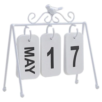 

Personality Diy Bird Wrought Iron Flip Calendar Home Decoration Desk Decoration Calendar White
