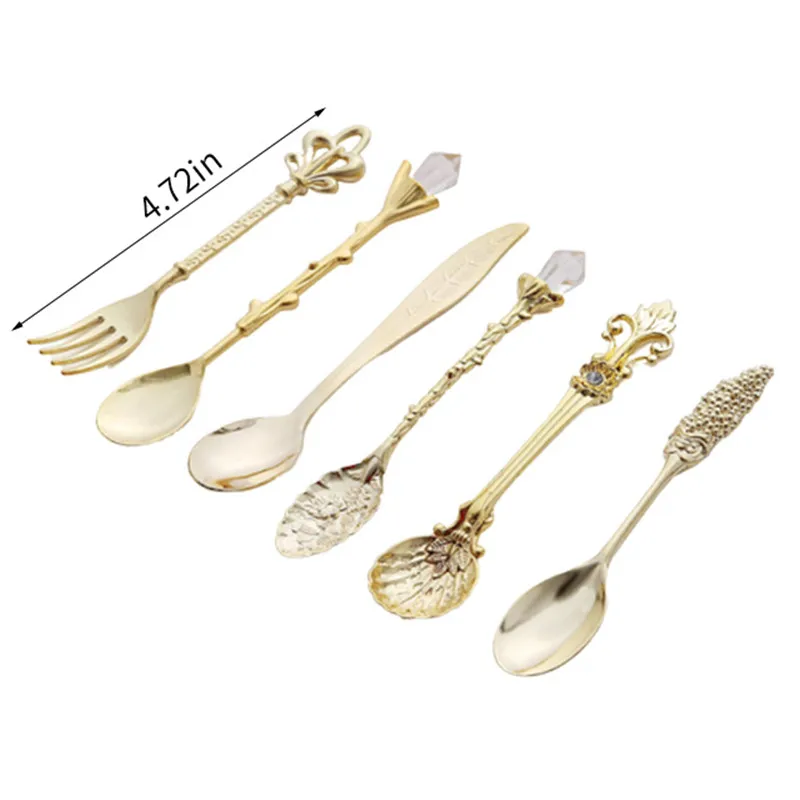6 шт. винтажные ложки вилка мини королевский стиль металлические золотые