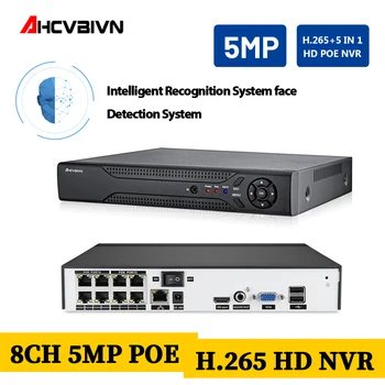 

AHCVBIVN H.265 H.264 8CH 48V POE NVR 5MP/4MP/1080P Audio Out Surveillance Security Video Recorder For POE Camera Motion Detect
