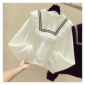 white Neploe/женские толстовки с длинным рукавом, Повседневная Толстовка, осенняя мода, лоскутный пуловер с рюшами, Женская милая толстовка с воротником-стойкой 55331 - Цвет: white