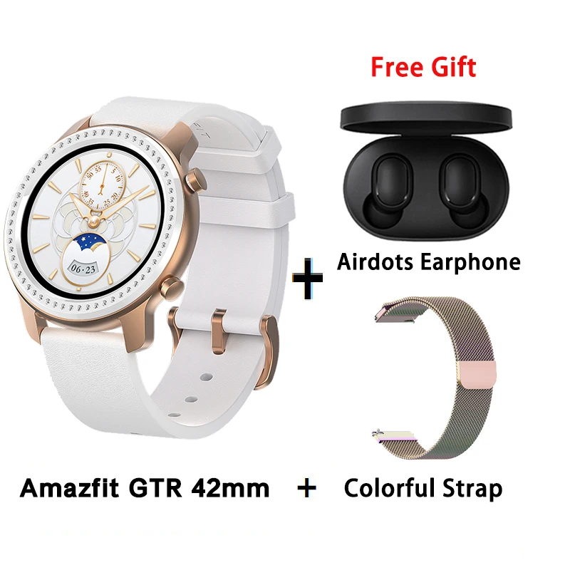 add colorful strap Блестящие новые Смарт-часы Amazfit GTR 42 мм, 5 АТМ, умные часы, 12 дней, батарея, управление музыкой, для Xiaomi, Android, IOS - Color: add colorful strap