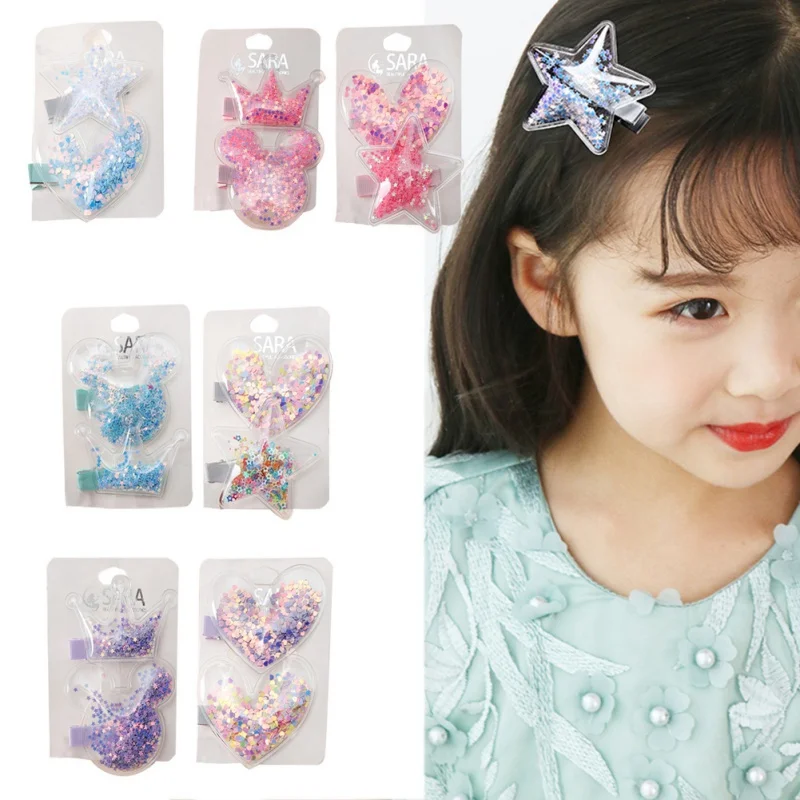

2pcs Baby Hair Pin Girls Cute Hair Clips With Heart Star Sequins Design Hair Pin Children Hairpin Princess Hair Accessories